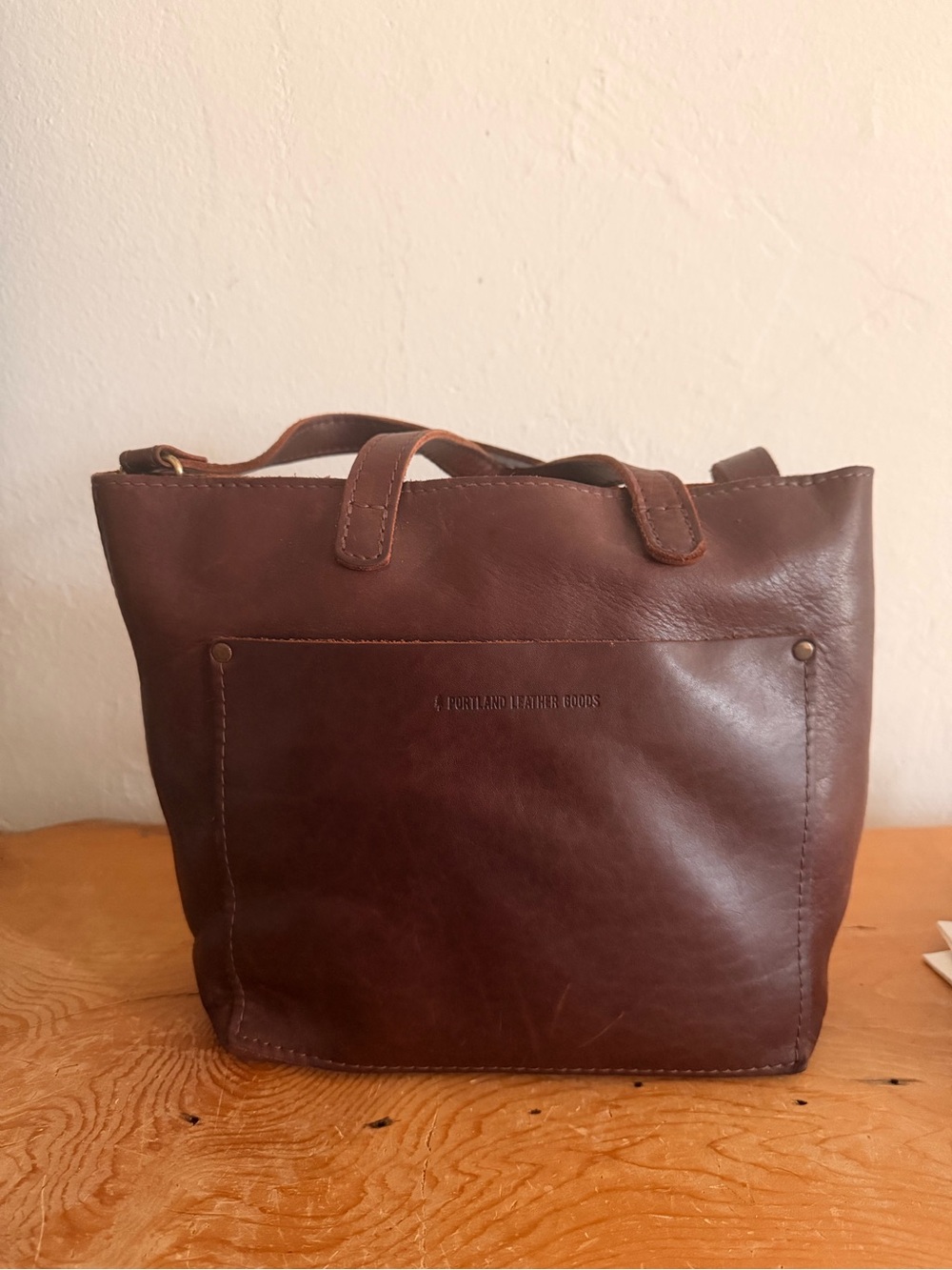 Portland Leather Deep Brown Leather Tote with Front Pocket